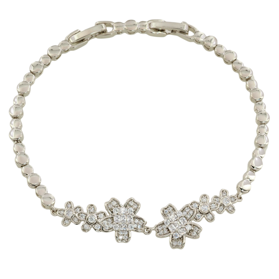 Браслет Xuping Родий Цветочный узор с цирконием размер с доп. замком 17,19см х 3мм фото №1