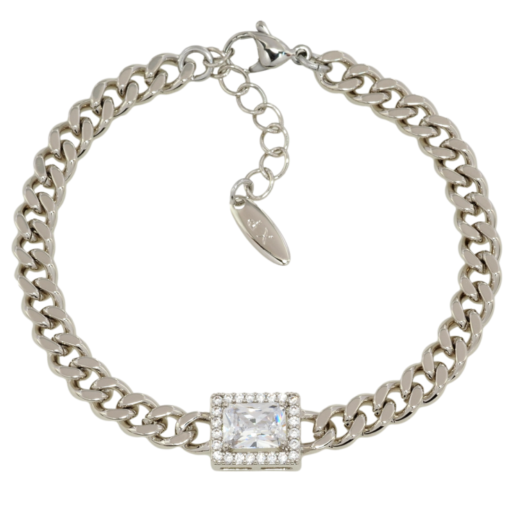 Браслет Xuping Родій Ланцюжок панцирний з кристальною вставкою довжина з дод. ланцюжком 18-21см х 6мм фото №4