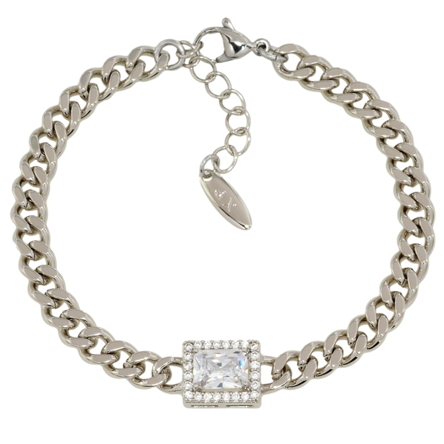 Браслет Xuping Родій Ланцюжок панцирний з кристальною вставкою довжина з дод. ланцюжком 18-21см х 6мм фото №1