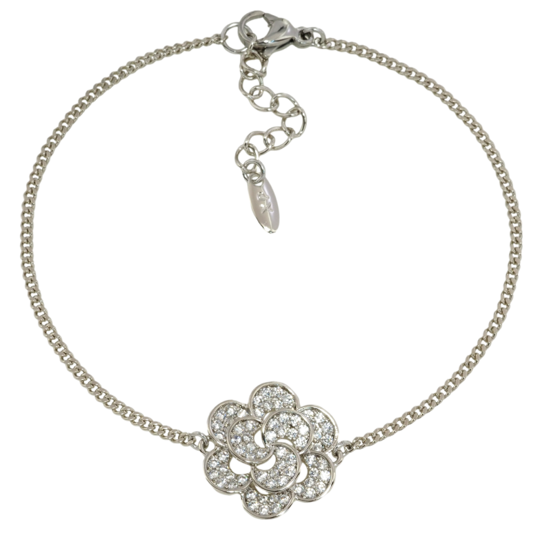 Браслет Xuping Родий Цепочка панцирная с цветочной вставкой размер с доп. цепочкой 17.5-20.5см х 1.5мм фото №1