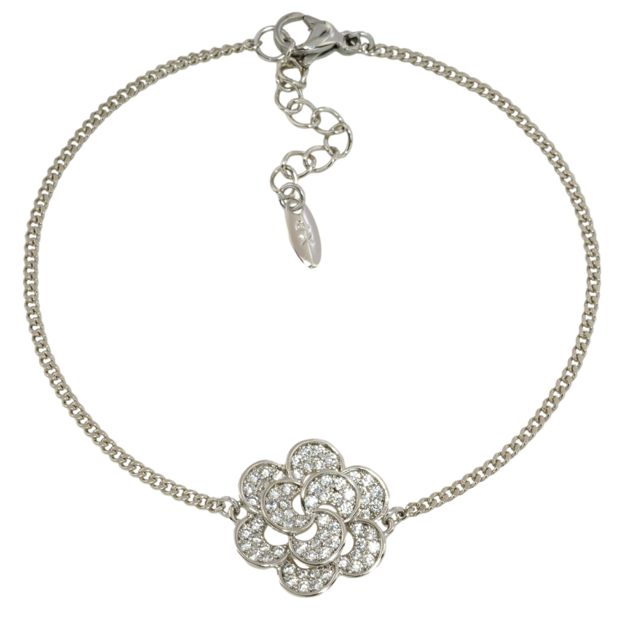 Браслет Xuping Родій Ланцюжок панцирний з квітковою вставкою довжина з дод. ланцюжком 17.5-20.5см х 1.5мм фото №1