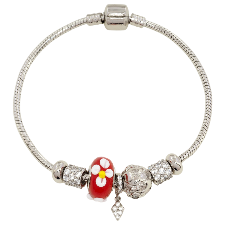 Браслет Xuping Родій У стилі Pandora Ювелірний шнур з намистинами довжина 21см х 2.5мм фото №1