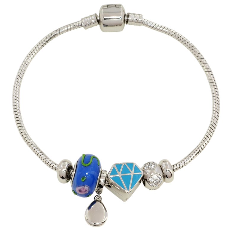 Браслет Xuping Родий В стиле Pandora Ювелирный шнур с бусинами длина 21см х 2.5мм фото №1