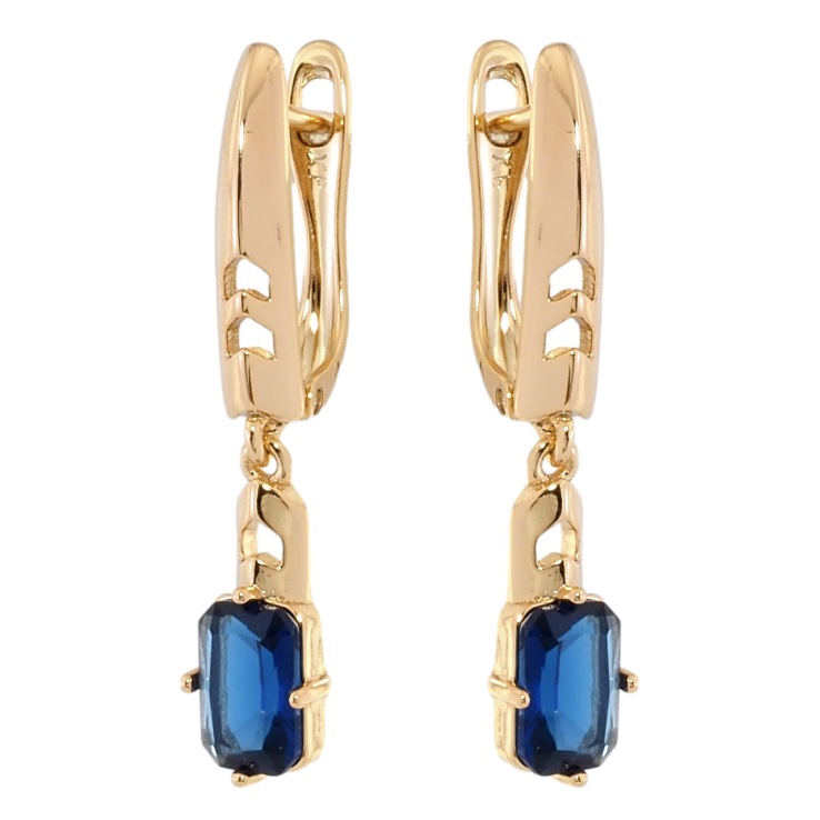 Серьги Xuping Позолота 18K английский замок Подвески с синими фианитами фото №2