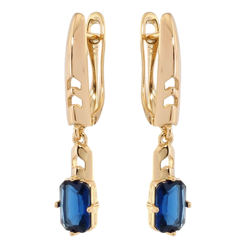 Серьги Xuping Позолота 18K английский замок Подвески с синими фианитами фото №5