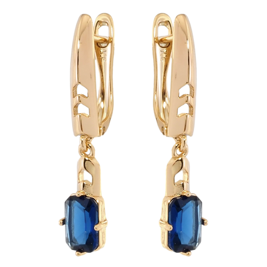 Серьги Xuping Позолота 18K английский замок Подвески с синими фианитами фото №1