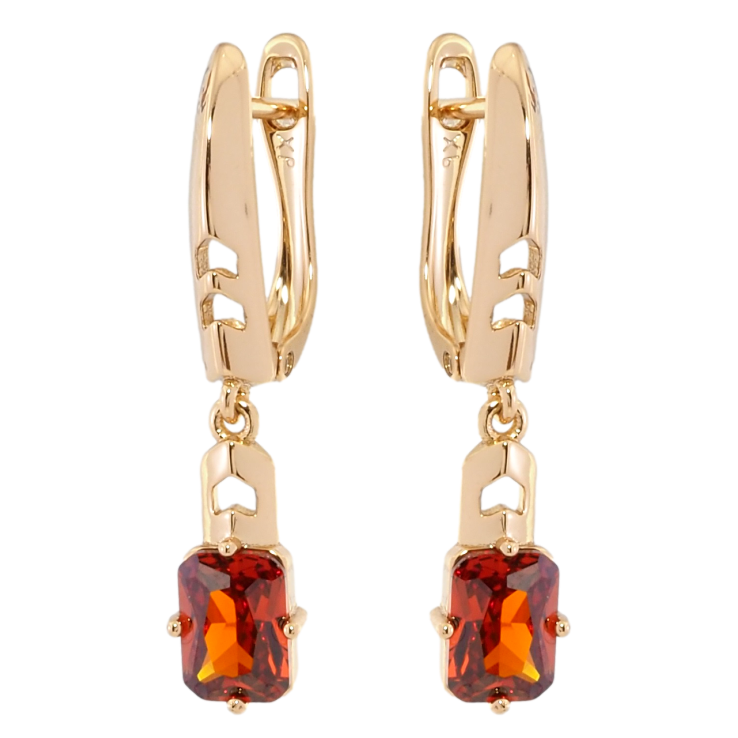 Серьги Xuping Позолота 18K английский замок Подвески с красными фианитами фото №3