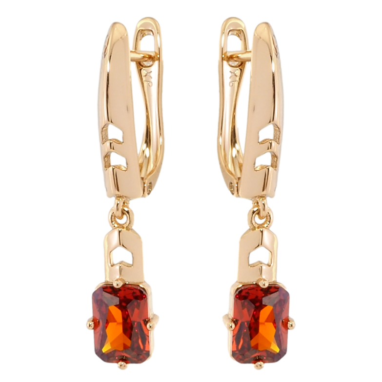 Серьги Xuping Позолота 18K английский замок Подвески с красными фианитами фото №3