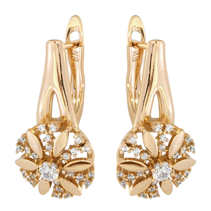 Серьги Xuping Позолота 18K английский замок Цветочный узор с цирконием фото №5