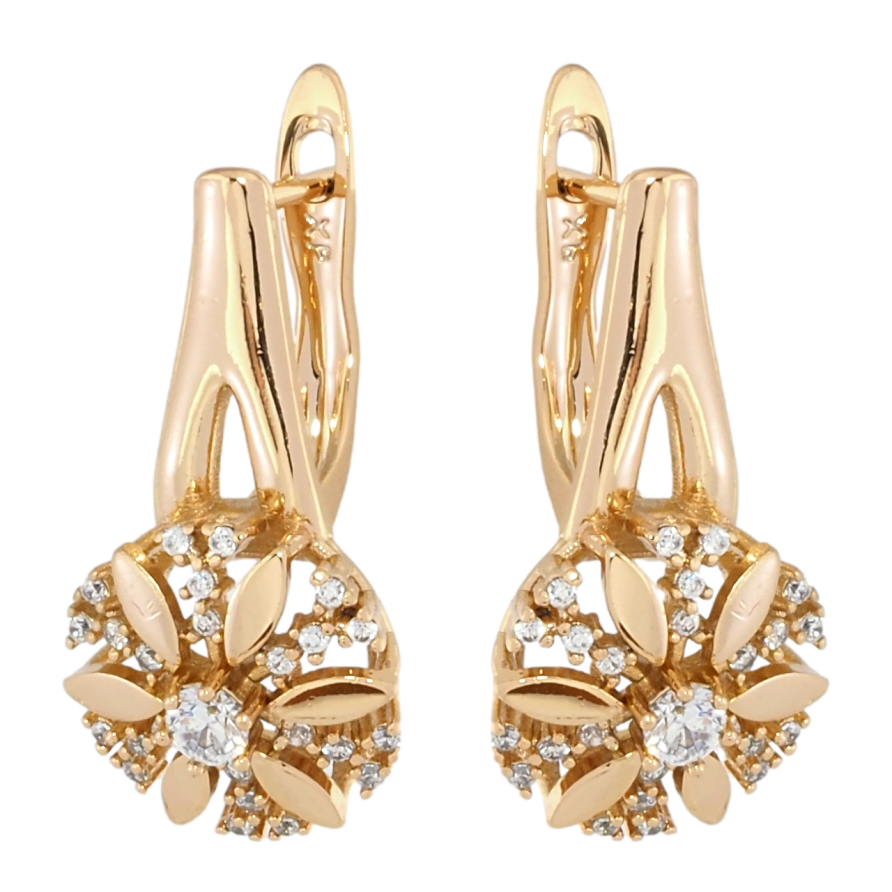 Сережки Xuping Позолота 18K англійський замок Квітковий візерунок з цирконієм фото №1