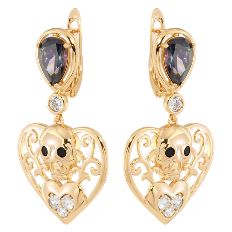 Серьги Xuping Позолота 18K английский замок Подвески декоративные сердечки с фианитами хамелеон фото №13