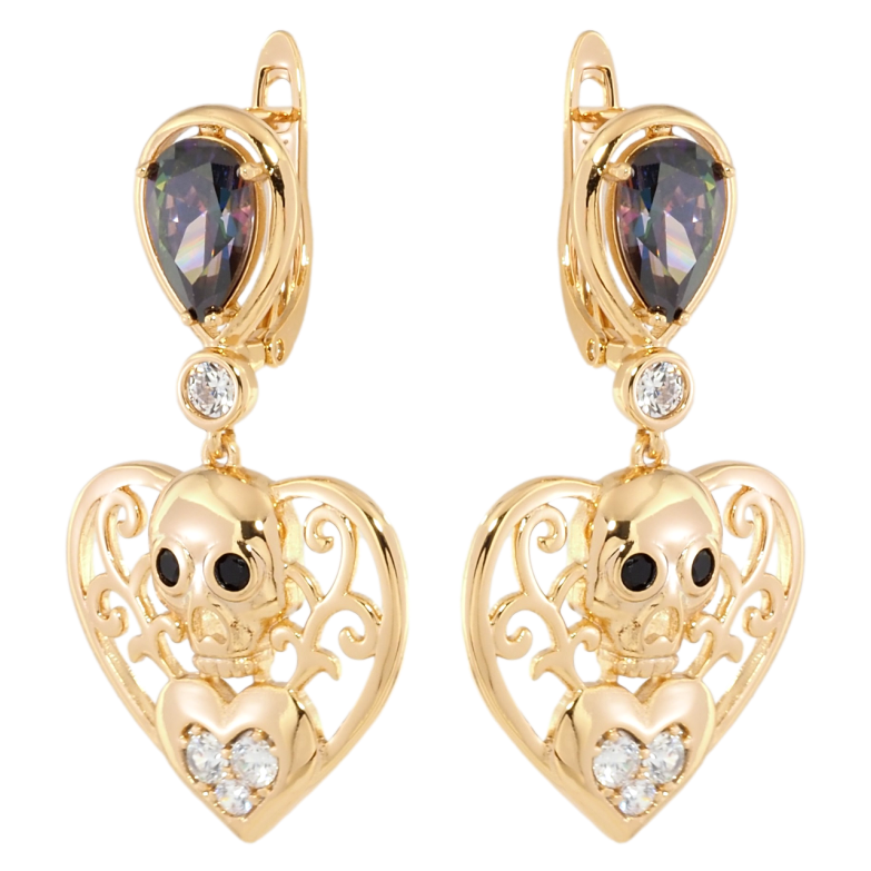 Сережки Xuping Позолота 18K англійський замок Підвіски декоративні серця з фіанітами хамелеон фото №1