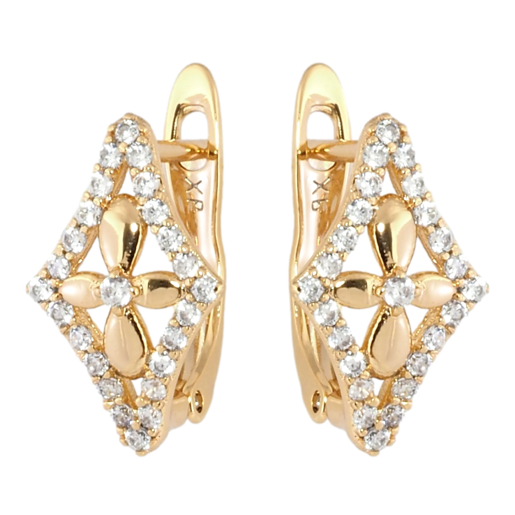 Серьги Xuping Позолота 18K английский замок Ромбы с цветочками фото №20