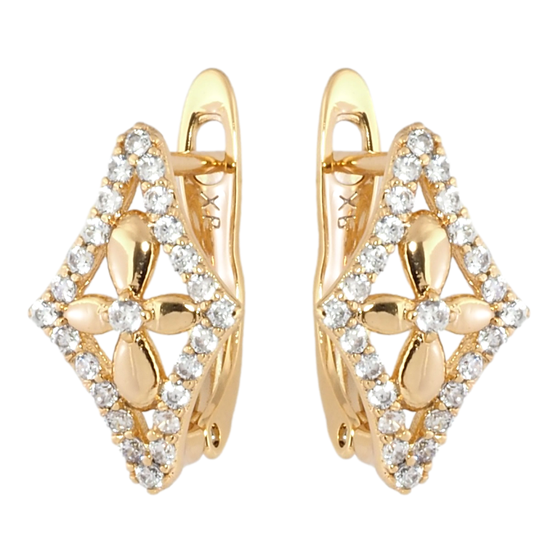 Серьги Xuping Позолота 18K английский замок Ромбы с цветочками фото №1