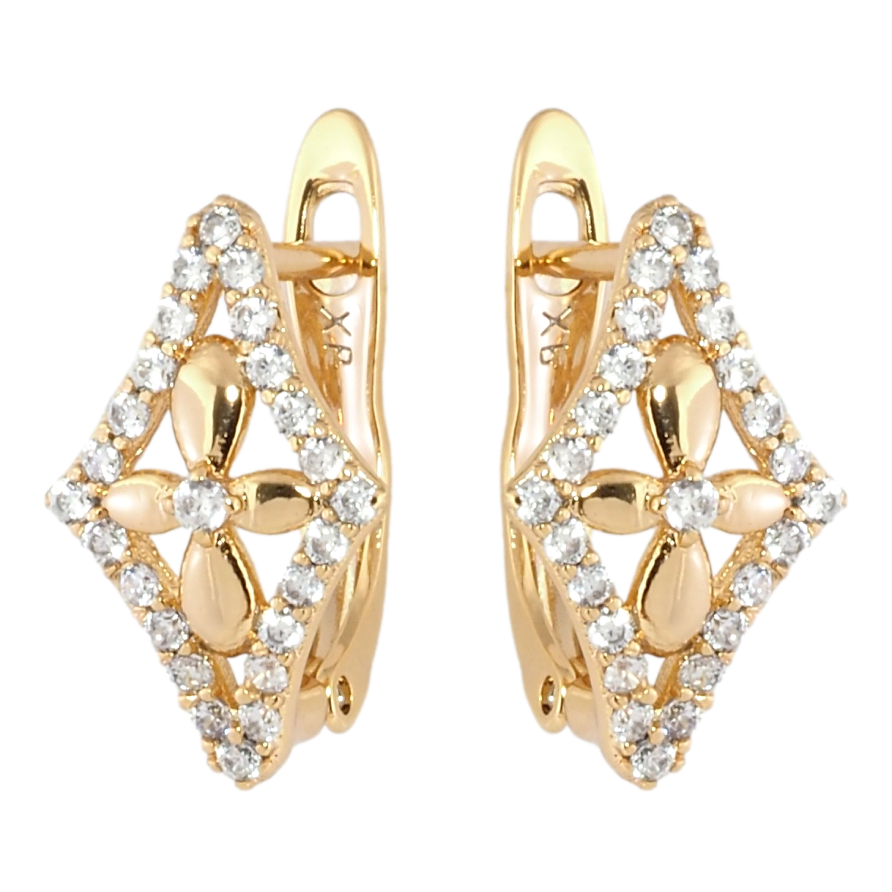 Сережки Xuping Позолота 18K англійський замок Ромби з квіточками фото №1