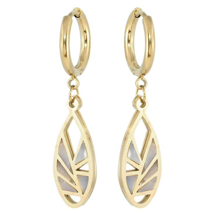 Серьги Xuping TTM Stainless Steel цвет 14K подвески на колечках Капельки с перламутровыми вставками фото №7