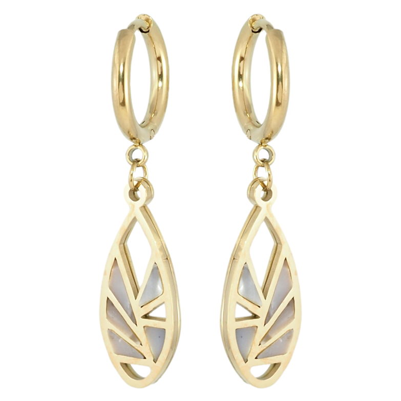 Серьги Xuping TTM Stainless Steel цвет 14K подвески на колечках Капельки с перламутровыми вставками фото №6