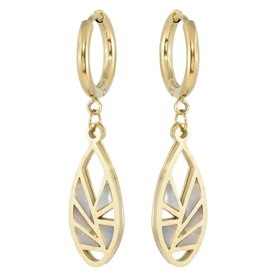 Серьги Xuping TTM Stainless Steel цвет 14K подвески на колечках Капельки с перламутровыми вставками фото №1