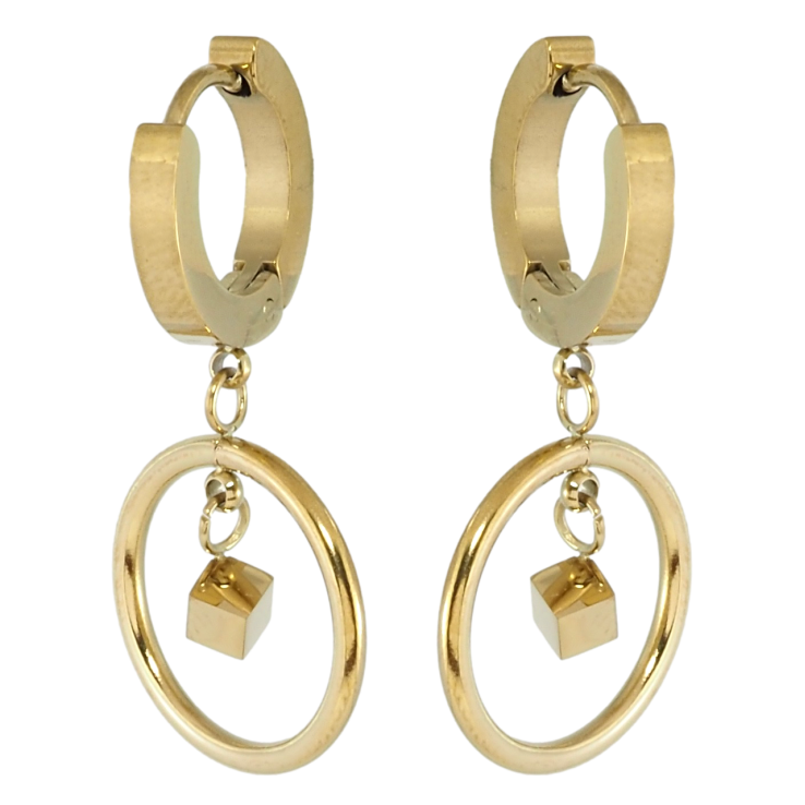 Серьги Xuping TTM Stainless Steel цвет 14K подвески на колечках Круглые подвески с кубиками фото №11