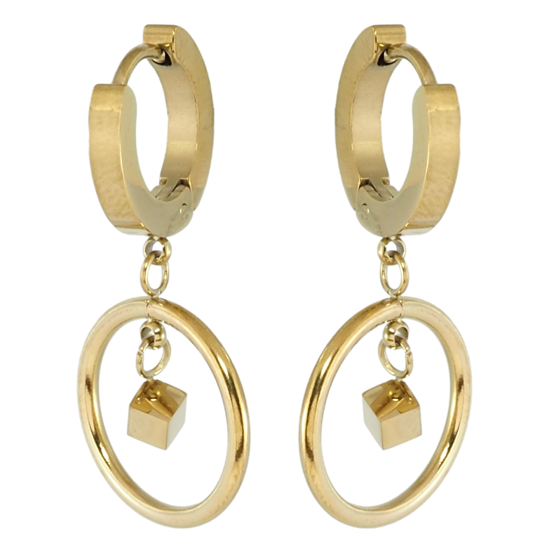 Серьги Xuping TTM Stainless Steel цвет 14K подвески на колечках Круглые подвески с кубиками фото №11