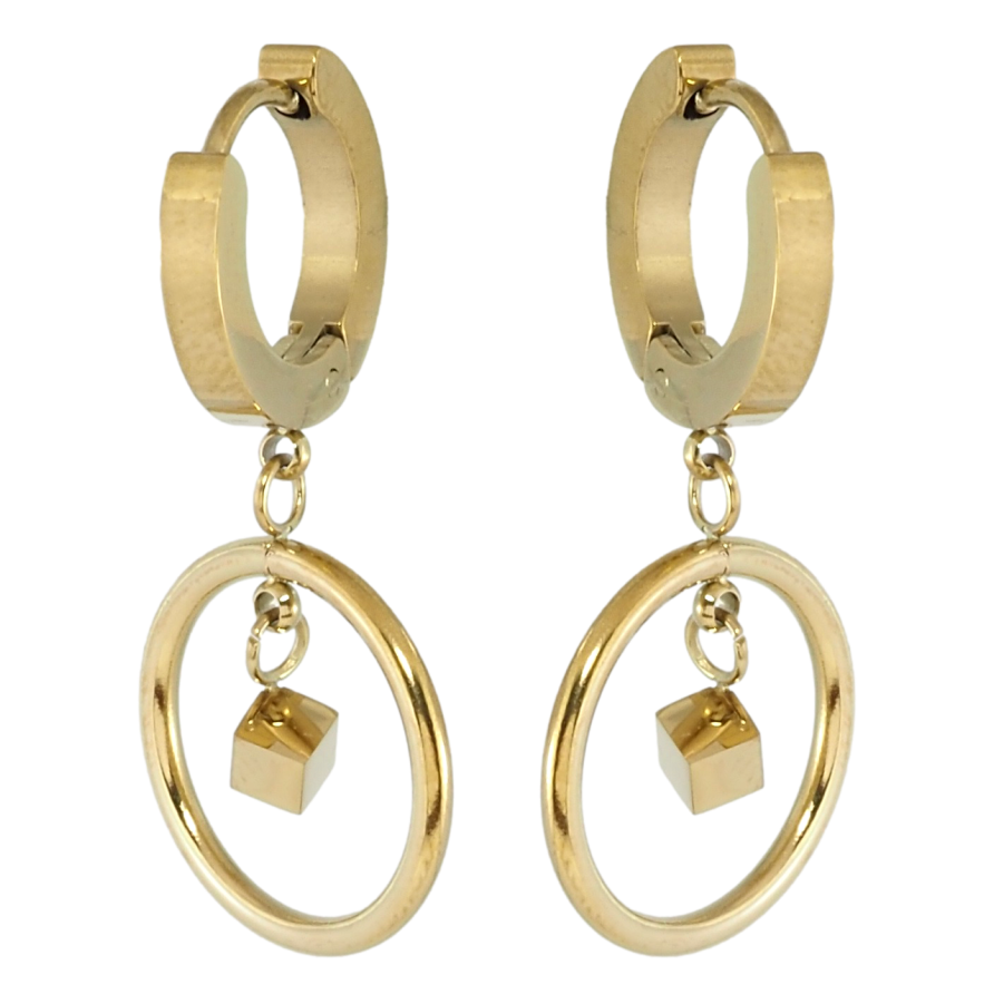 Серьги Xuping TTM Stainless Steel цвет 14K подвески на колечках Круглые подвески с кубиками фото №1