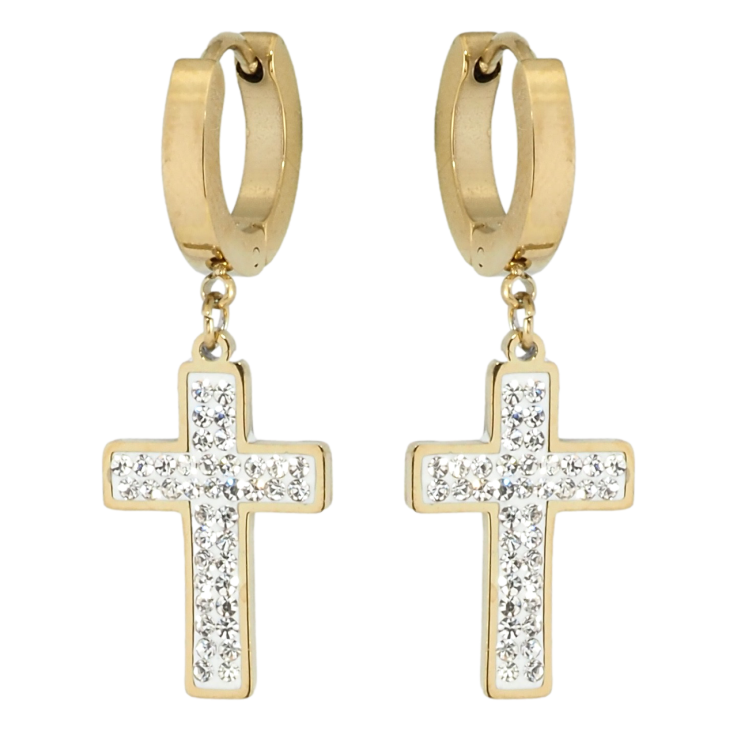 Сережки Xuping TTM Stainless Steel колір 14K підвіски на колечках Хрестики з цирконієм фото №3