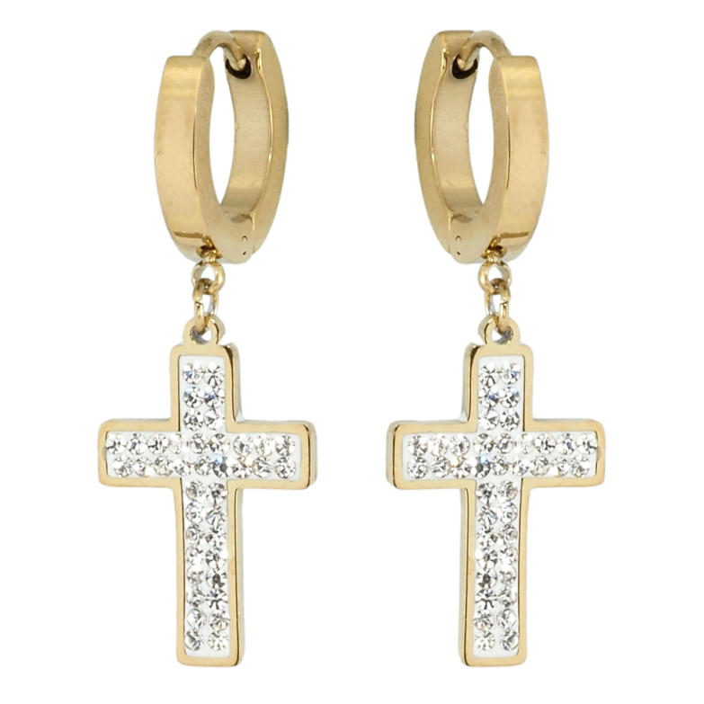 Серьги Xuping TTM Stainless Steel цвет 14K подвески на колечках Крестики с цирконием фото №1