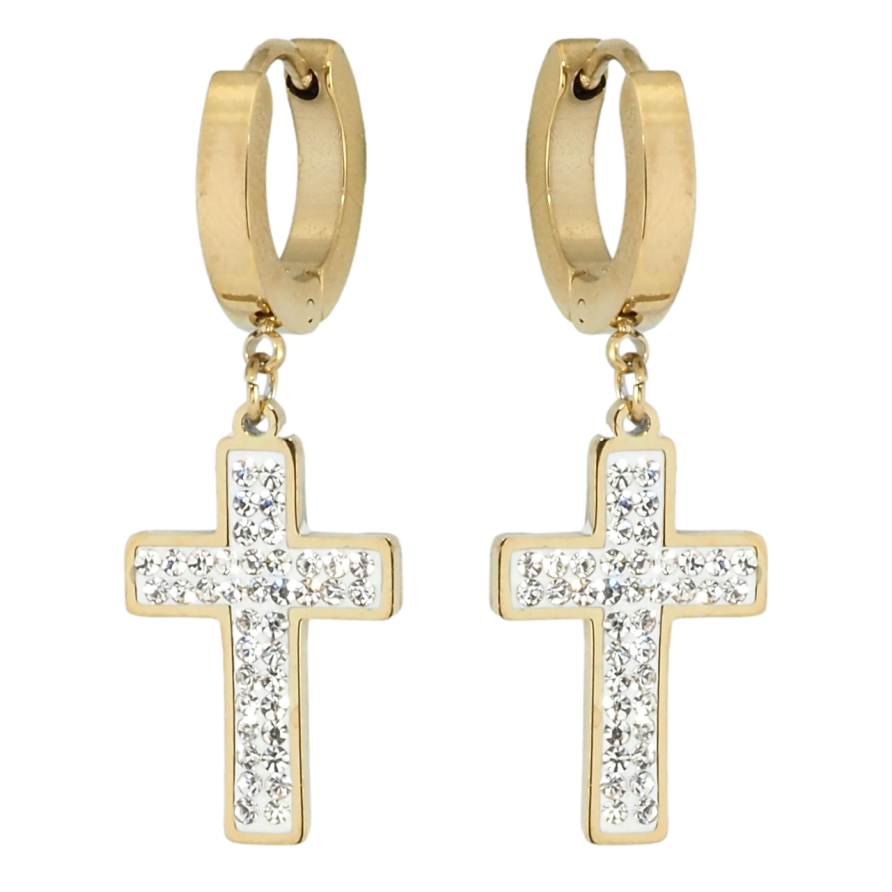 Сережки Xuping TTM Stainless Steel колір 14K підвіски на колечках Хрестики з цирконієм фото №1
