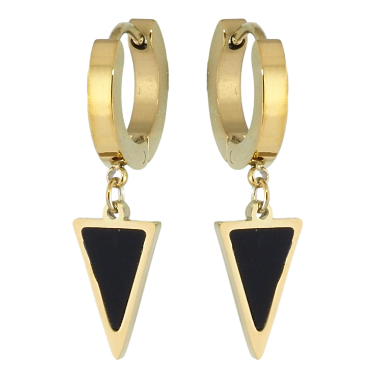 Сережки Xuping TTM Stainless Steel колір 14K підвіски на колечках Чорні трикутники фото №10
