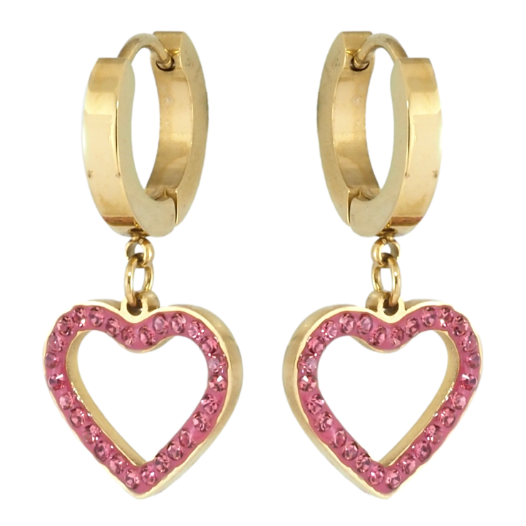 Серьги Xuping TTM Stainless Steel цвет 14K подвески на колечках Сердечки с розовым цирконием фото №6