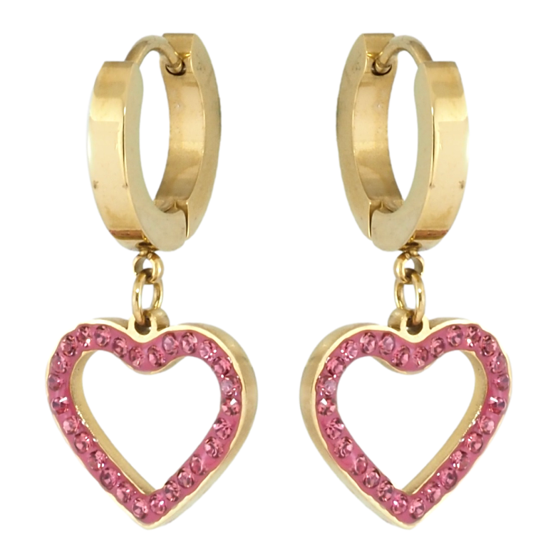 Серьги Xuping TTM Stainless Steel цвет 14K подвески на колечках Сердечки с розовым цирконием фото №3