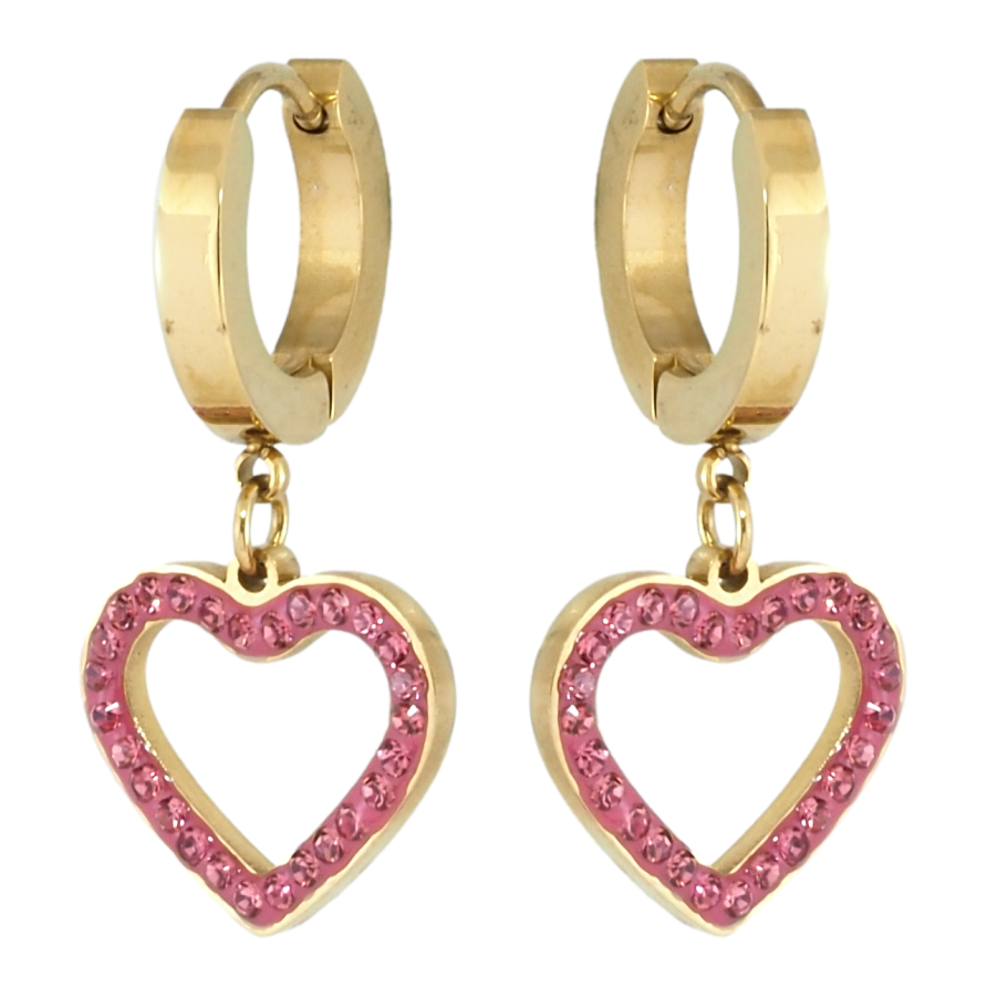 Серьги Xuping TTM Stainless Steel цвет 14K подвески на колечках Сердечки с розовым цирконием фото №1