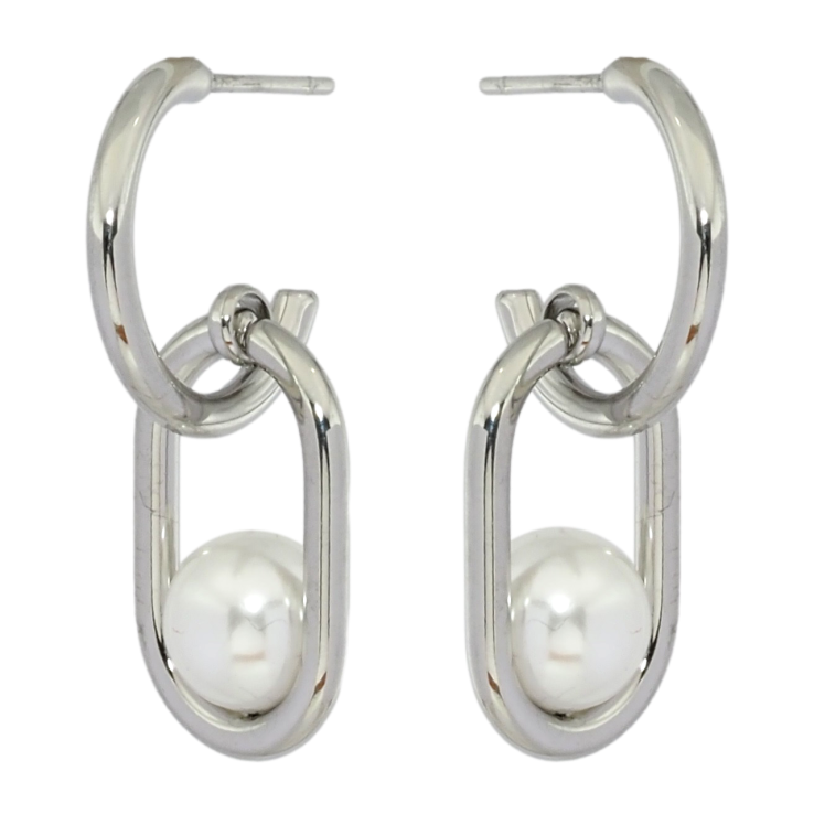 Серьги Xuping TTM Stainless Steel цвет Родий пусеты Дуги с жемчужными подвесками фото №7