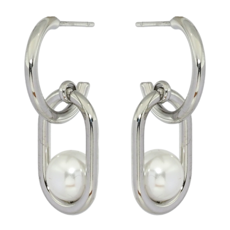 Серьги Xuping TTM Stainless Steel цвет Родий пусеты Дуги с жемчужными подвесками фото №11