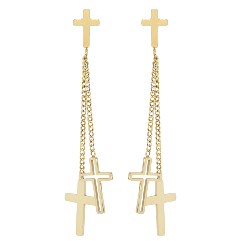 Серьги Xuping TTM Stainless Steel цвет 14K пусеты Подвески Крестики на цепочке фото №2