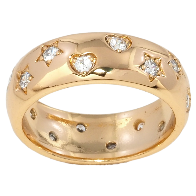 Каблучка Xuping Позолота 18K Візерунок зірочки з сердечками, вставки цирконію, ш.7мм фото №17