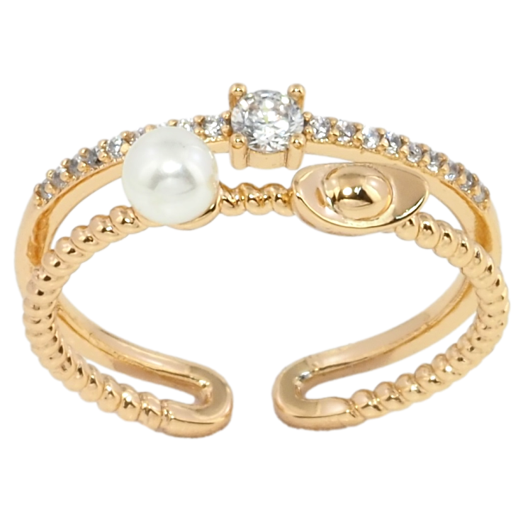 Кольцо Xuping Позолота 18K Двойная шинка с цирконием и жемчугом фото №6