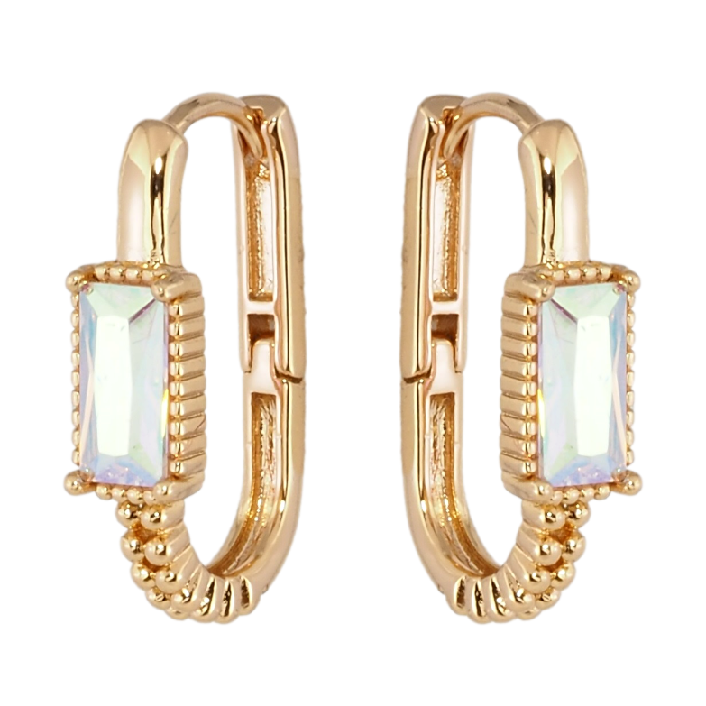 Серьги Xuping Позолота 18K колечки Овалы с радужными фианитами фото №1