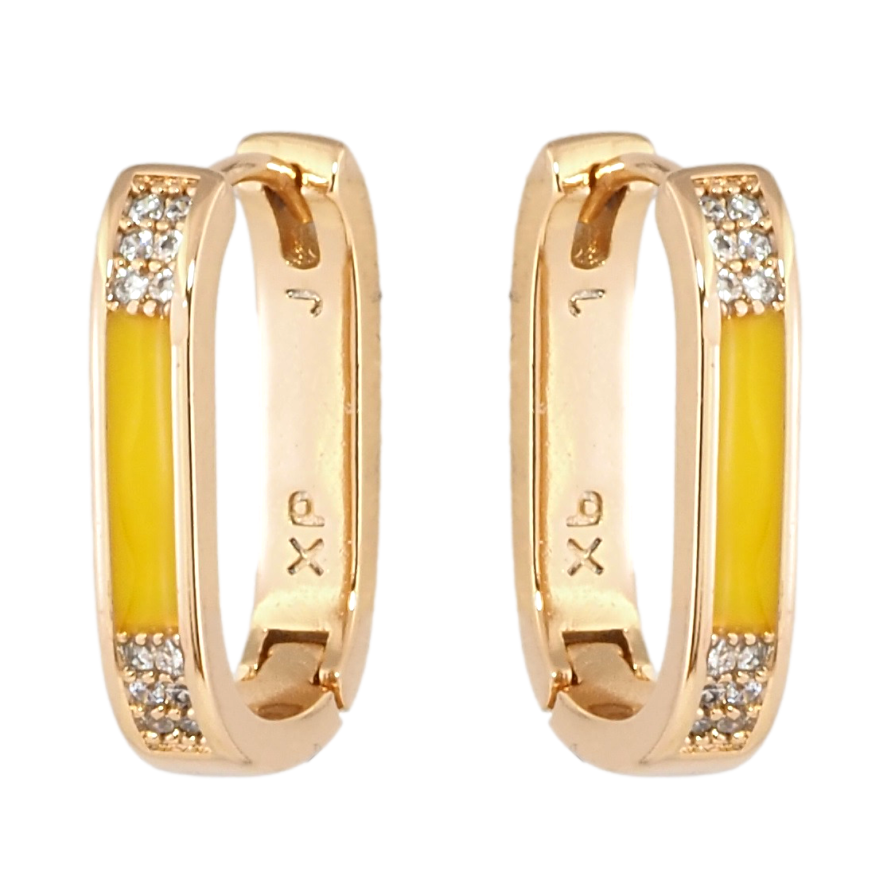 Сережки Xuping колір 18K колечки Візерунок з жовтою емаллю та кристалами фото №1 Сережки Xuping колір 18K колечки Візерунок з жовтою емаллю та кристалами фото №1