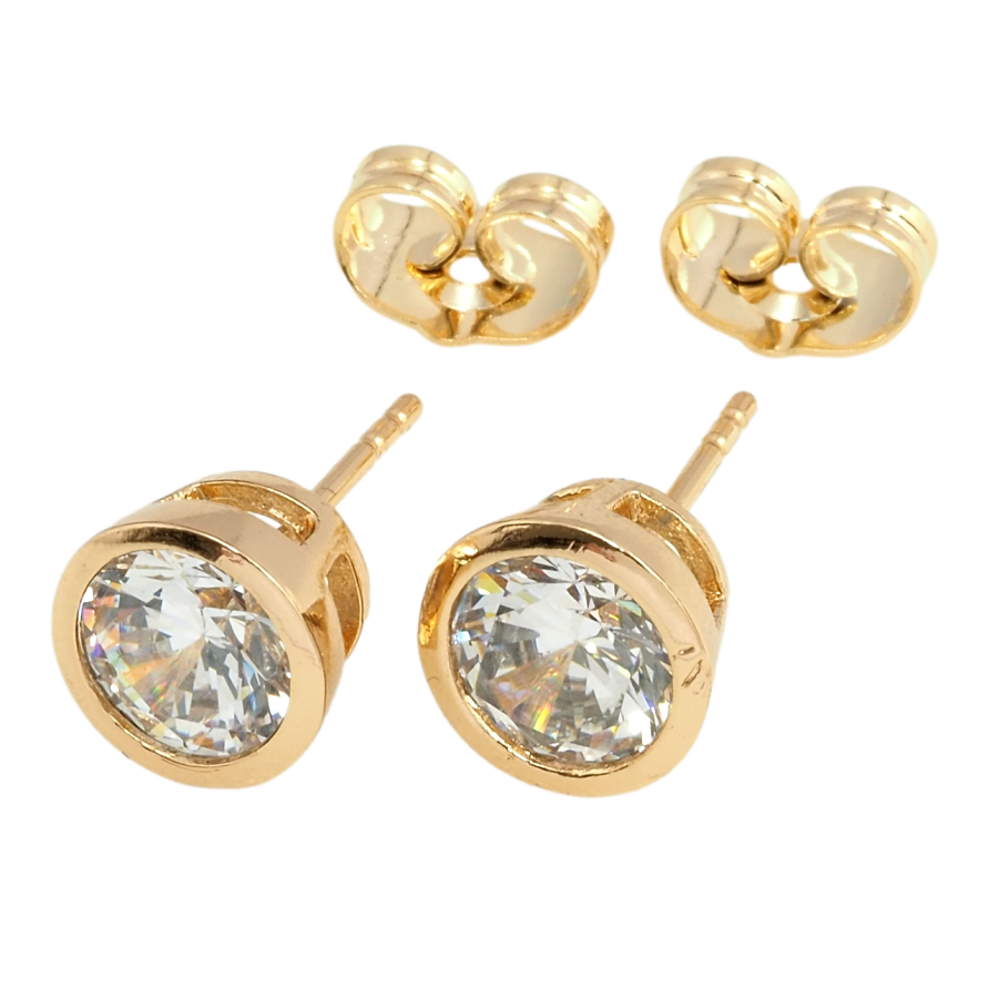 Серьги Xuping Позолота 18K пусеты Кристалл в ободковой оправе ø 8мм фото №1