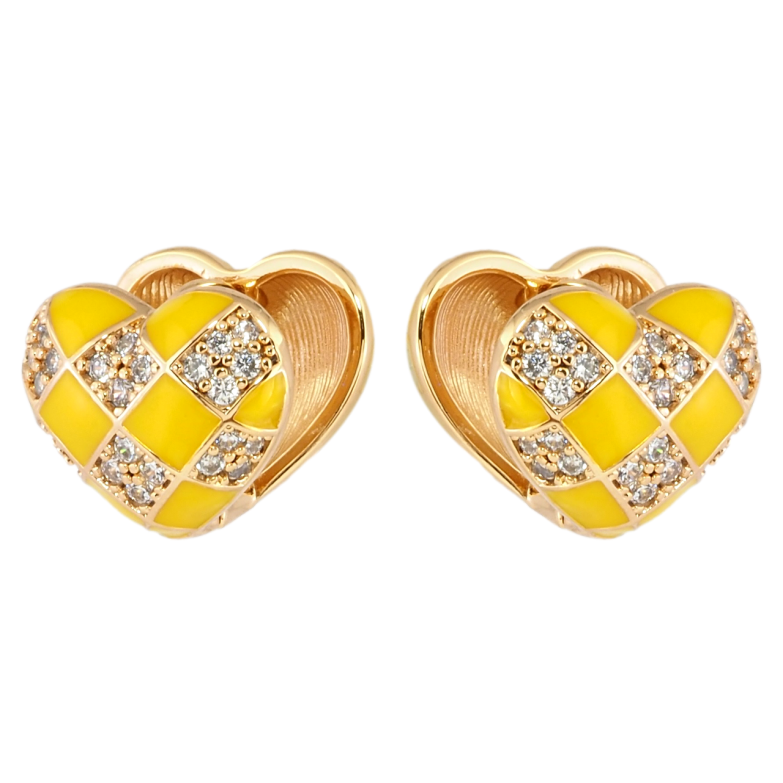 Серьги Xuping Позолота 18K колечки Сердечки с желтой эмалью и цирконием фото №1