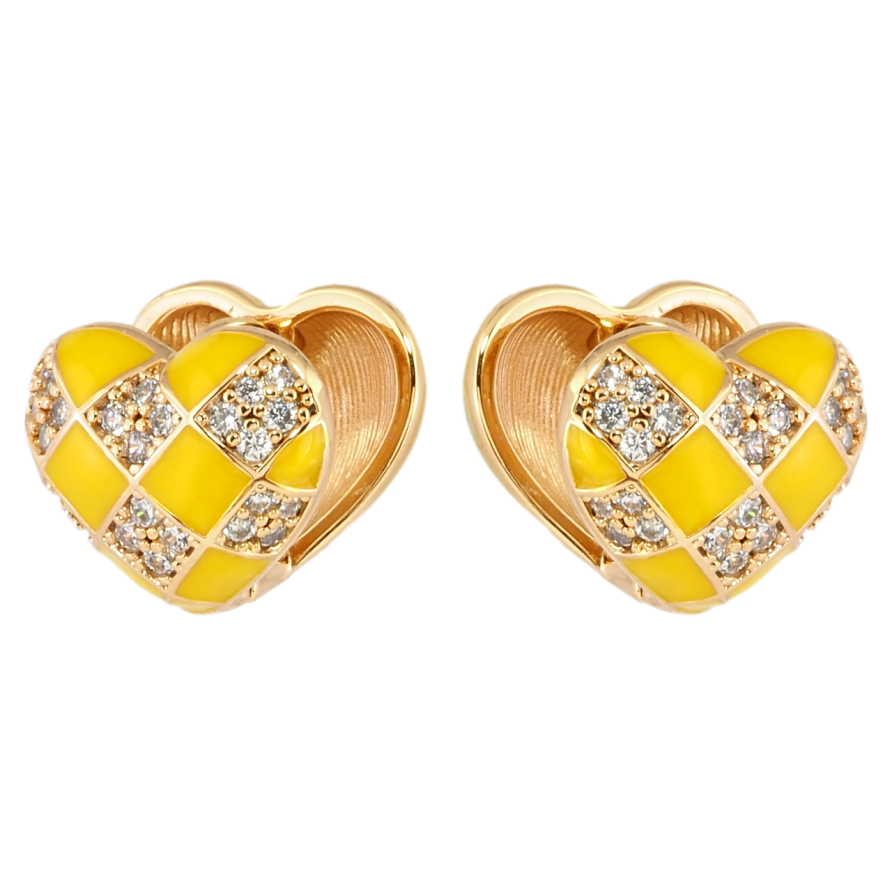 Серьги Xuping Позолота 18K колечки Сердечки с желтой эмалью и цирконием фото №1