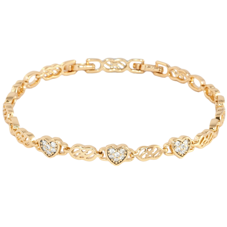 Браслет Xuping Позолота 18K Сердечки с цирконием размер с доп. замком 17.5,19.5см х 5мм фото №2