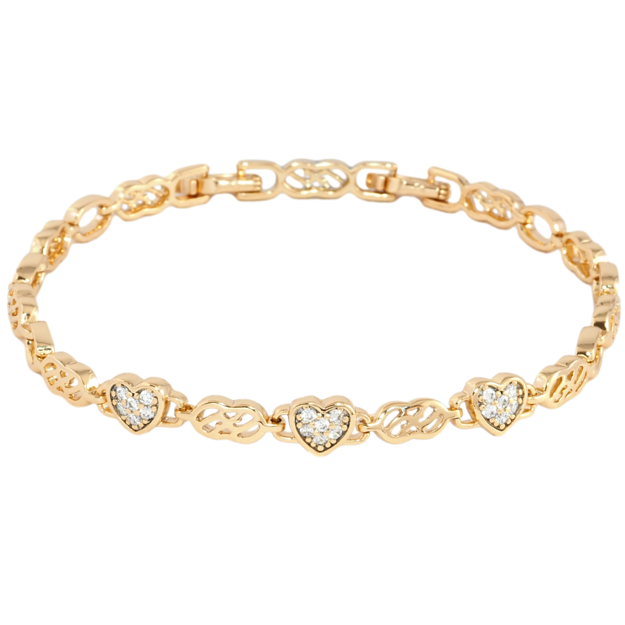 Браслет Xuping Позолота 18K Сердечки с цирконием размер с доп. замком 17.5,19.5см х 5мм фото №1