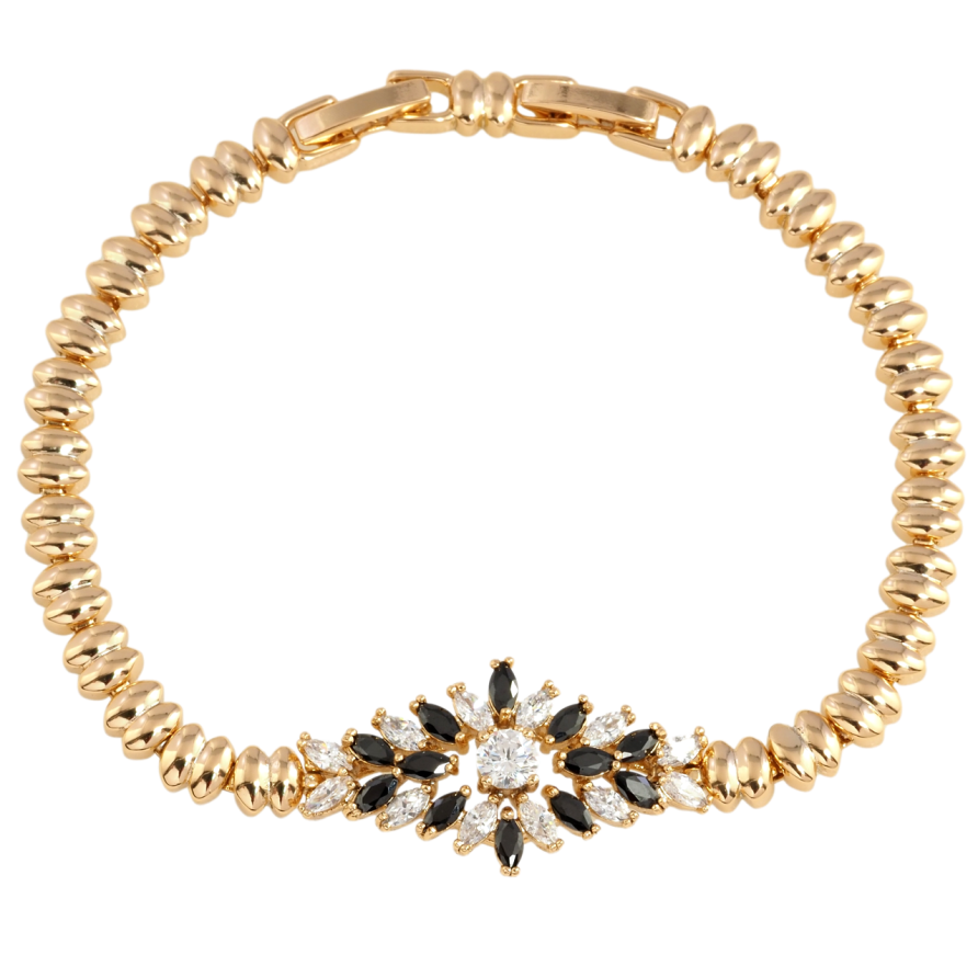 Браслет Xuping Позолота 18K Вставка с черно-белым цирконием размер с доп. замком 17.5,19.5см х 5мм фото №1