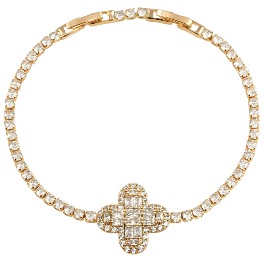 Браслет Xuping Позолота 18K Дорожка циркония с кристальной вставкой размер с доп. замком 18,20см х 3мм фото №1