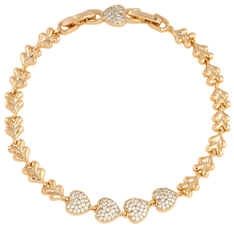 Браслет Xuping Позолота 18K Узор из сердечек с цирконием размер с доп. замком 17.5,19.5см х 5мм фото №4