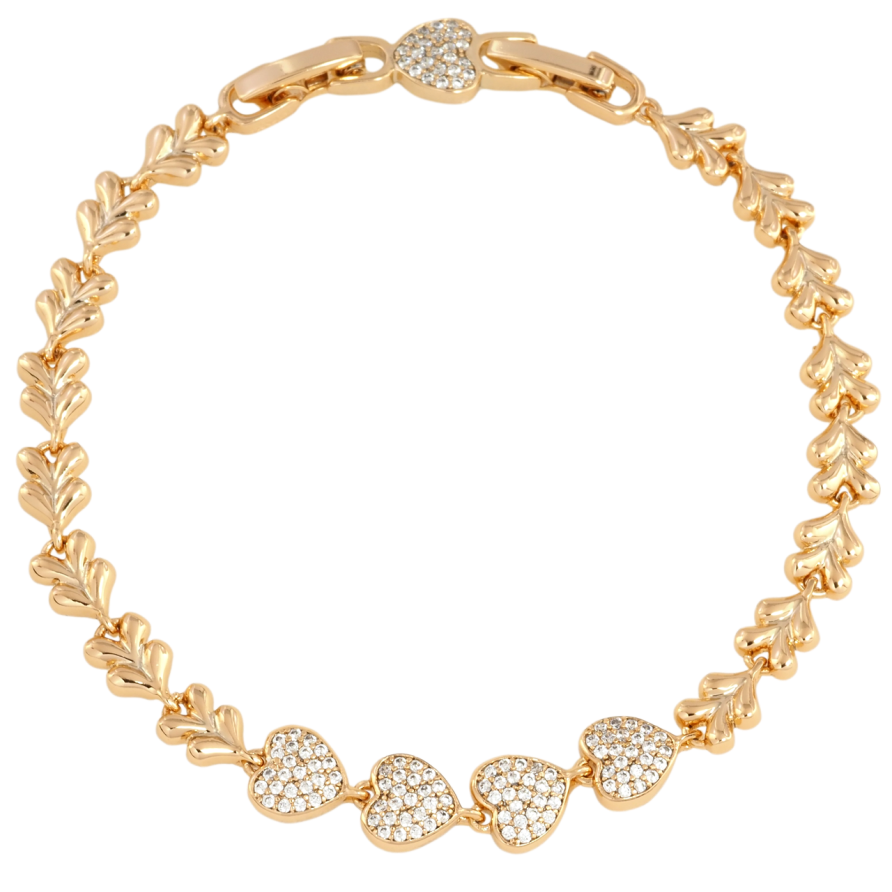 Браслет Xuping Позолота 18K Узор из сердечек с цирконием размер с доп. замком 17.5,19.5см х 5мм фото №1