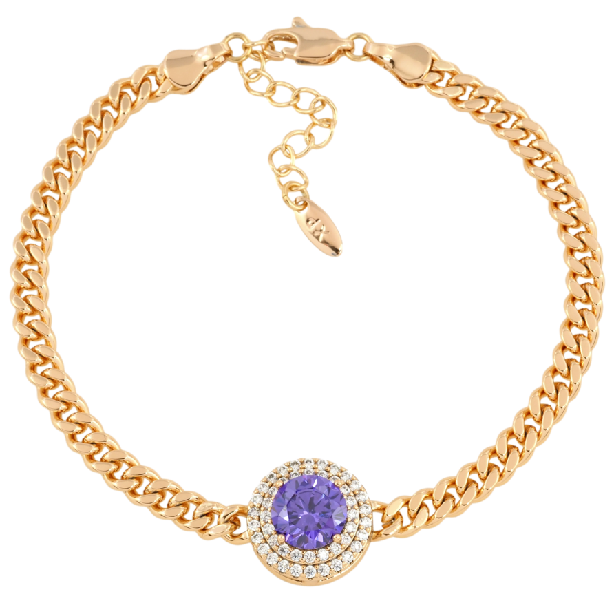 Браслет Xuping Позолота 18K Панцирная цепочка с вставкой сиренев фианит размер с доп. цепочкой 18-21см х 4мм фото №1