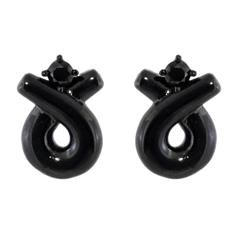 Серьги Xuping Позолота Black (черное золото) пусеты Декоративные петельки с черными фианитами фото №1